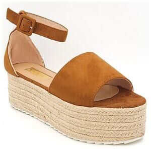 Krush Women Ankle Strap Platform Espadrille Sandal Immi Size US 9 Tan Faux Suede